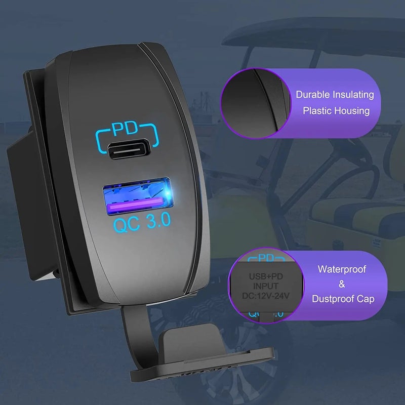 Bluejw Car Rocker Switch Charger, 4.2A Dual USB Charger with PD & QC3.0, 12V/24V Automobile Charger, USB C Fast Charging Port - Image 4